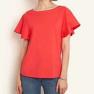 NWT Ann Taylor Stitched Pima Cotton Flutter Sleeve Tee  XS